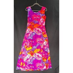 Hawaiian Maxi Dress Short Sleeve Pink Purple Empire Waist Glows w/Blacklight